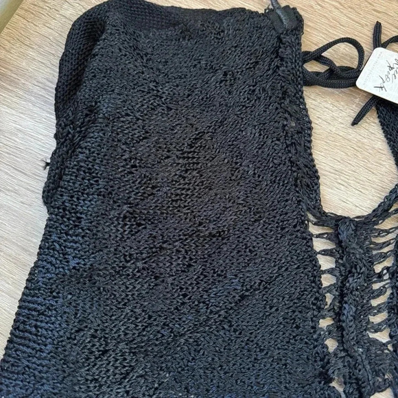 NWT Free People Knit Crochet Halter Top Shirt Black Small - Picture 6 of 8
